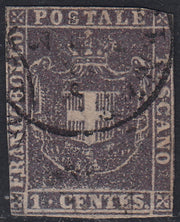 PPP449 - 1851 Leone di Marzocco, 2 light blue crazie on gray paper and crown watermark, used (5d)