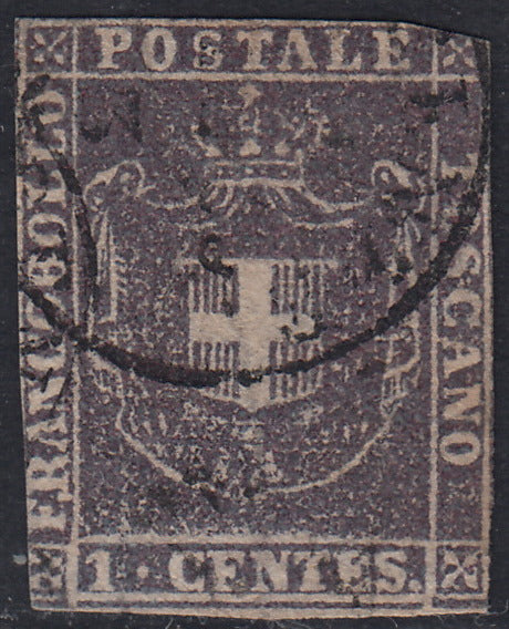 GPT12 - 1860 - Scudo di Savoia c. 1 violetto bruno su carta bianca e filigrana linee ondulate (17)