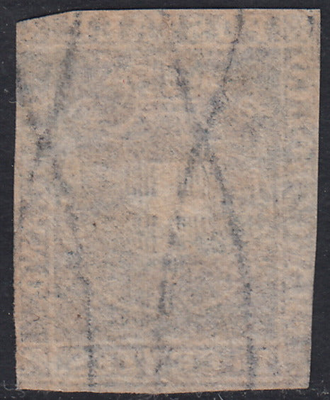 PPP449 - 1851 Leone di Marzocco, 2 light blue crazie on gray paper and crown watermark, used (5d)