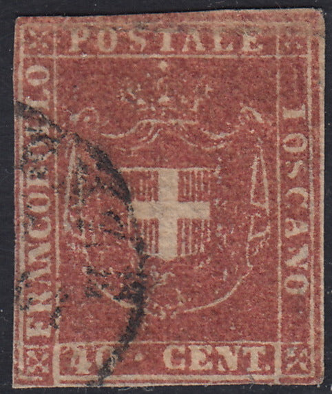 PPP449 - 1851 Leone di Marzocco, 2 light blue crazie on gray paper and crown watermark, used (5d)