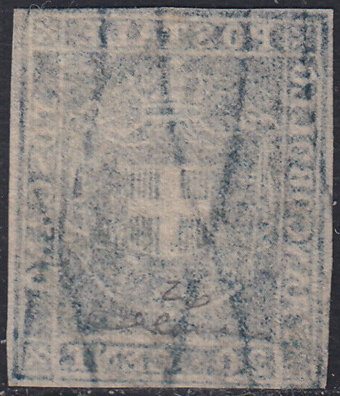GPT17 - 1860 - Scudo di Savoia sormontato da Corona Reale, c.20 azzurro cupo usato. (20d)