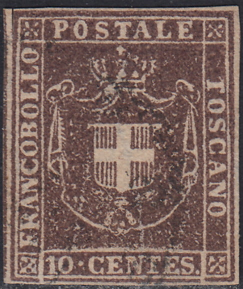 PPP449 - 1851 Leone di Marzocco, 2 light blue crazie on gray paper and crown watermark, used (5d)