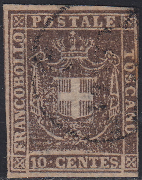PPP449 - 1851 Leone di Marzocco, 2 light blue crazie on gray paper and crown watermark, used (5d)