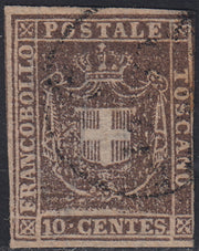 PPP449 - 1851 Leone di Marzocco, 2 light blue crazie on gray paper and crown watermark, used (5d)