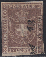 PPP449 - 1851 Leone di Marzocco, 2 light blue crazie on gray paper and crown watermark, used (5d)