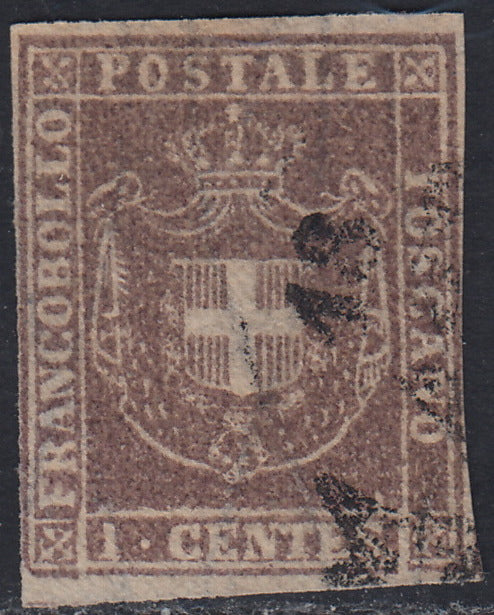 PPP449 - 1851 Leone di Marzocco, 2 light blue crazie on gray paper and crown watermark, used (5d)