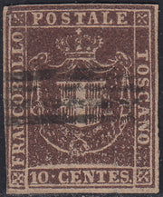 PPP449 - 1851 Leone di Marzocco, 2 light blue crazie on gray paper and crown watermark, used (5d)