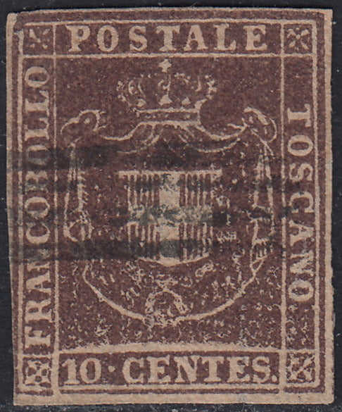 PPP449 - 1851 Leone di Marzocco, 2 light blue crazie on gray paper and crown watermark, used (5d)