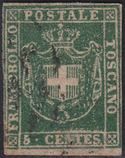 PPP449 - 1851 Leone di Marzocco, 2 light blue crazie on gray paper and crown watermark, used (5d)