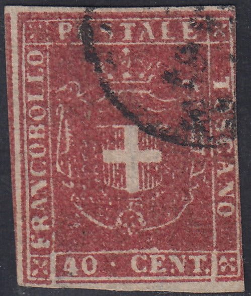 GPT32 - 1860 - Shield of Savoy surmounted by Royal Crown, c.40 dark carmine used. (21c)