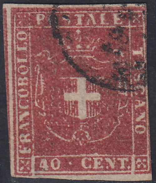 GPT32 - 1860 - Scudo di Savoia sormontato da Corona Reale, c.40 carminio cupo usato. (21c)