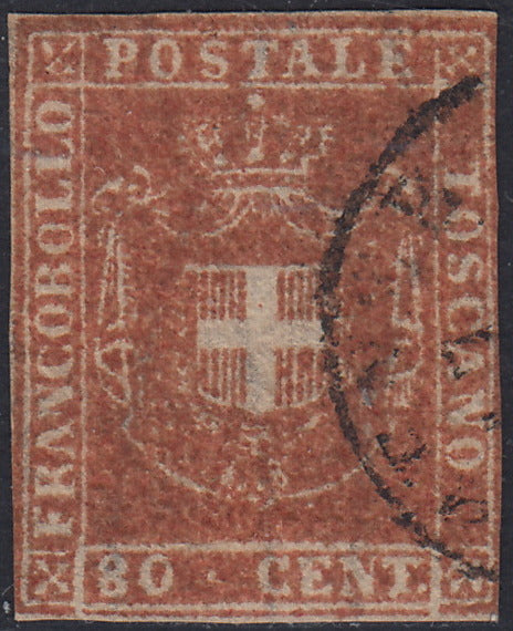 GPT33 - 1860 - Scudo di Savoia sormontato da Corona Reale, c.80 carminino usato (22)