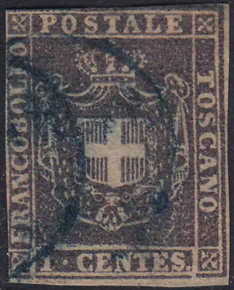 GPT35 - 1860 - Scudo di Savoia sormontato da Corona Reale, c. 1 violetto bruno usato. (17)