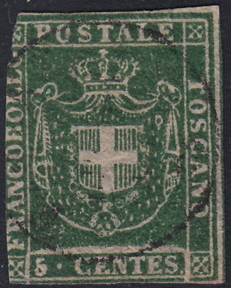 GPT36 - 1860 - Scudo di Savoia sormontato da Corona Reale, c.5 verde usato. (18)
