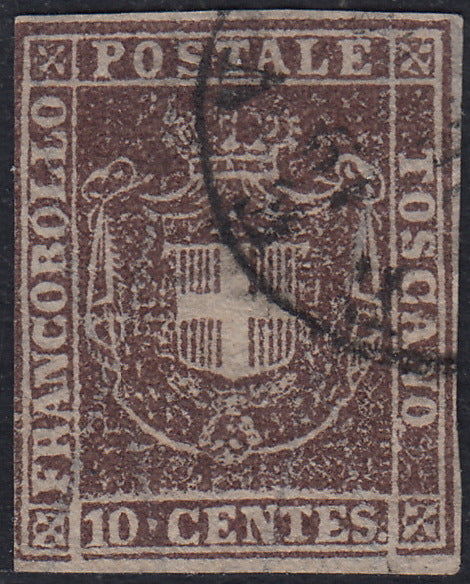 GPT37 - 1860 - Shield of Savoy surmounted by Royal Crown, c.10 brown used. (19)