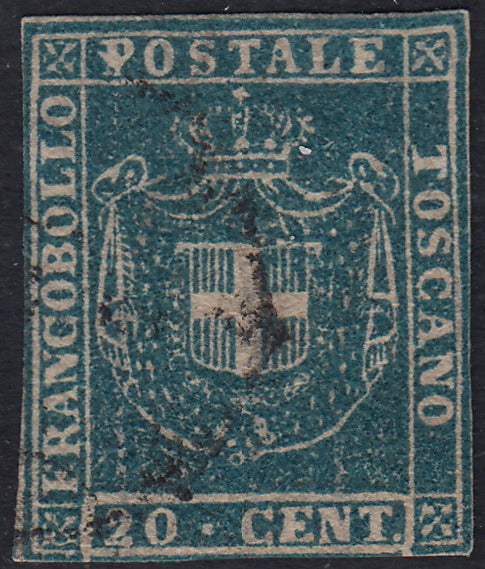 GPT38 - 1860 - Escudo de Saboya coronado por la Corona Real, c.20 azul usado. (20)