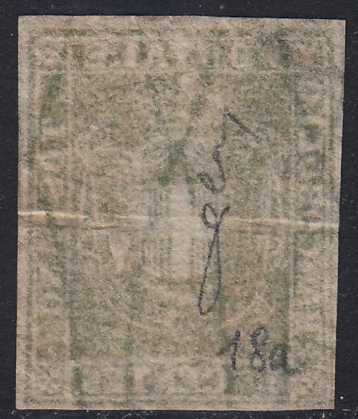 GPT6 - 1860 - Scudo di Savoia sormontato da Corona Reale, c.5 verde oliva usato. (18a)