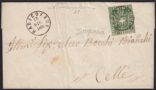 GPTsp6 - 1860 - Circular sent from Radicofaani to Celle 18/12/1860 franked with c. 5 isolated green (18) 