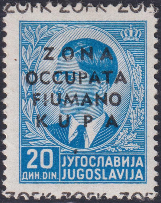 Kupa1 - 1941 - Francobolli di Jugoslavia con soprastampa "Zona Occupata Fiumano-Kupa", 20d. azzurro nuovo con gomma originale, raro. (13)