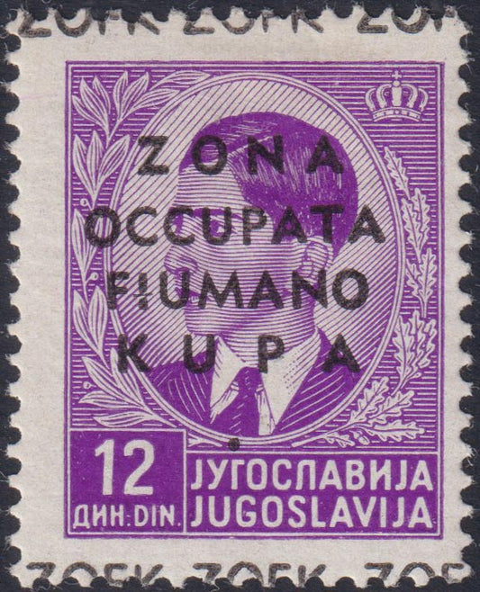 Kupa2 - 1941 - Francobolli di Jugoslavia con soprastampa "Zona Occupata Fiumano-Kupa", 12d. violetto nuovo con gomma originale, raro. (11)