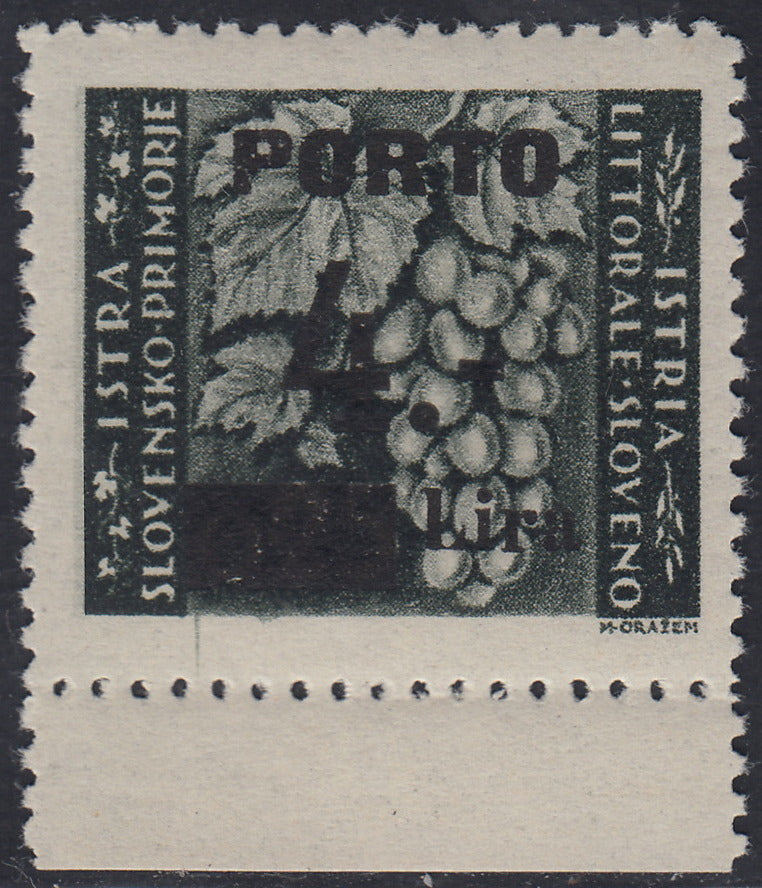 LS19 - 1946 - Segnatasse soprastampate con cifre sottili, 4L. su 25c. grigio oliva nuovo con gomma integra (16B)