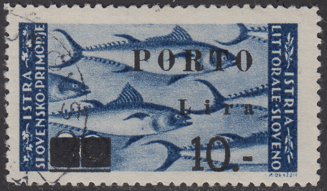 LS1 - 1946 - Segnatasse soprastampate con cifre sottili, 10L. su 20L. azzurro usato (17B)