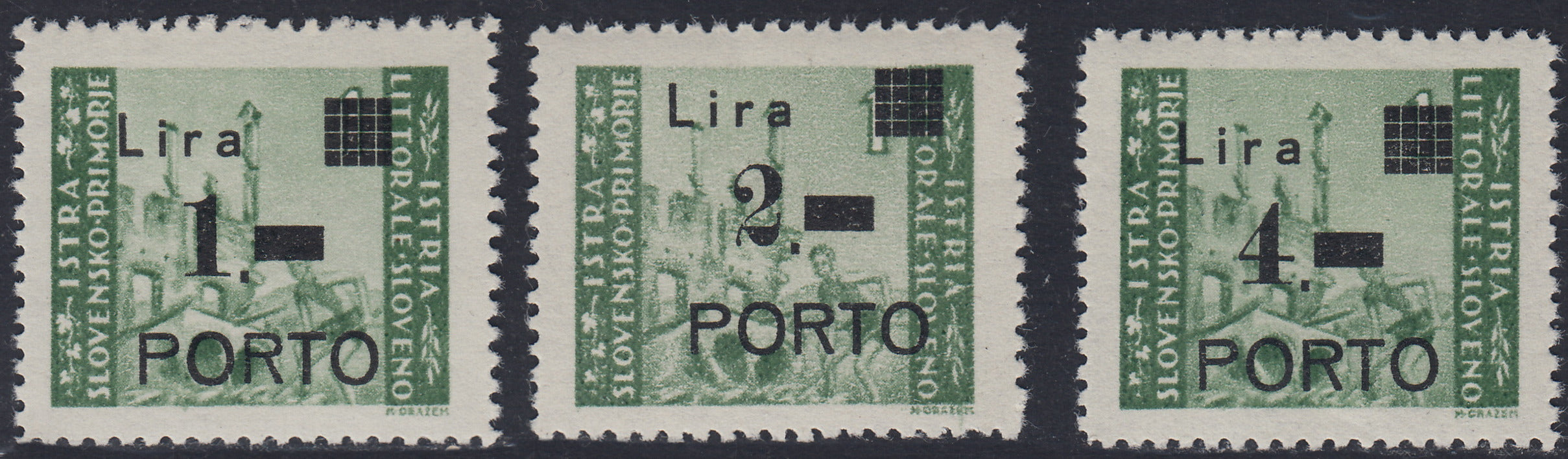 LS27 - 1946 - Segnatasse soprastampate, 1L su 1L., 2L su 1L., 4L. su 1L. verde, nuovi con gomma integra (8/10)