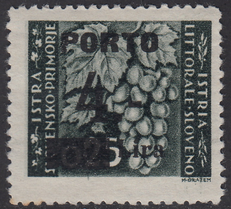 LS3 - 1946 - Segnatasse soprastampate con cifre sottili, 4L. su 25c. grigio oliva nuovo gomma integra (16B)