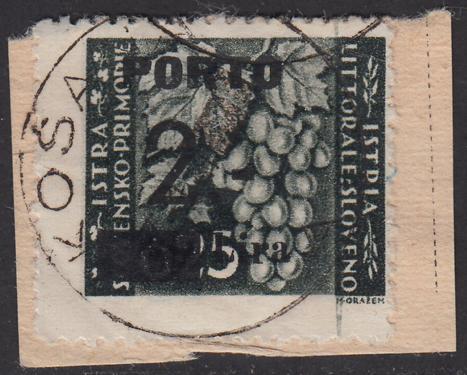 LS4 - 1946 - Segnatasse soprastampate con cifre sottili, 2L. su 25c. grigio oliva usato (15B)