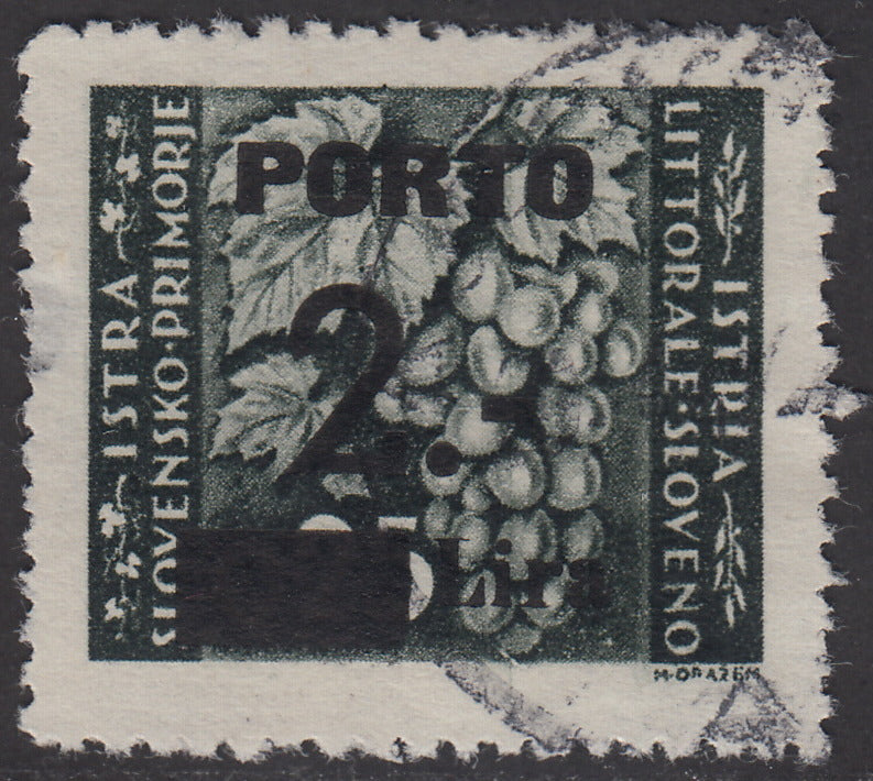 LS6 - 1946 - Segnatasse soprastampate con cifre sottili, 2L. su 25c. grigio oliva usato (15B)