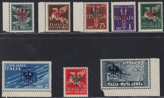 LubT12 - German Occupation of Ljubljana, Air Mail series of 8 values ​​new integration LUXUS (A1/8)