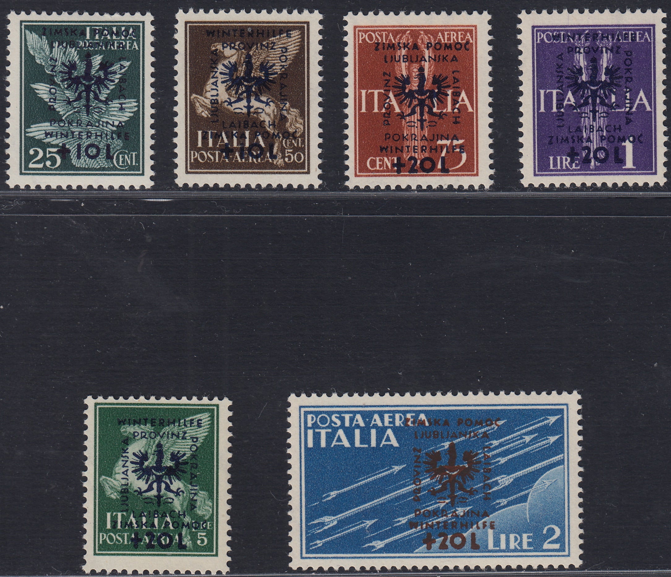 LubT5 - 1944 Occupazione Tedesca della Lubiana, Beneficenza invernale serie completa "Winterhilfe Zimska Pomoc" nuova integra (20/25)
