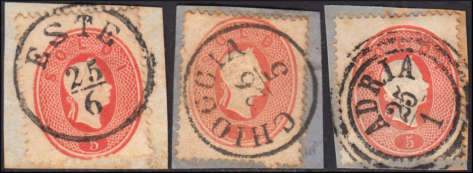 1858 - Franqueo adeudado para periódicos, 4 kr. Rojo opaco usado en restos de periódico (4)