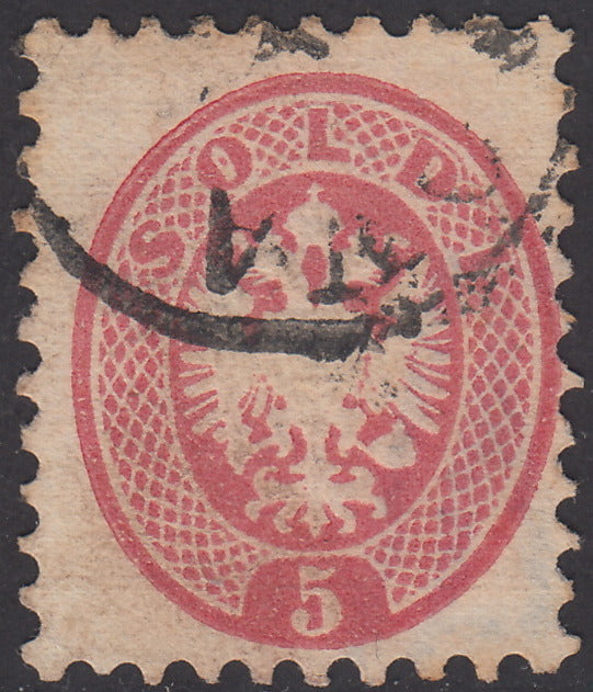 LV129 - 1864 - V emissione s. 5 rosa dentellatura 9 1/2 usato PADOVA (43)