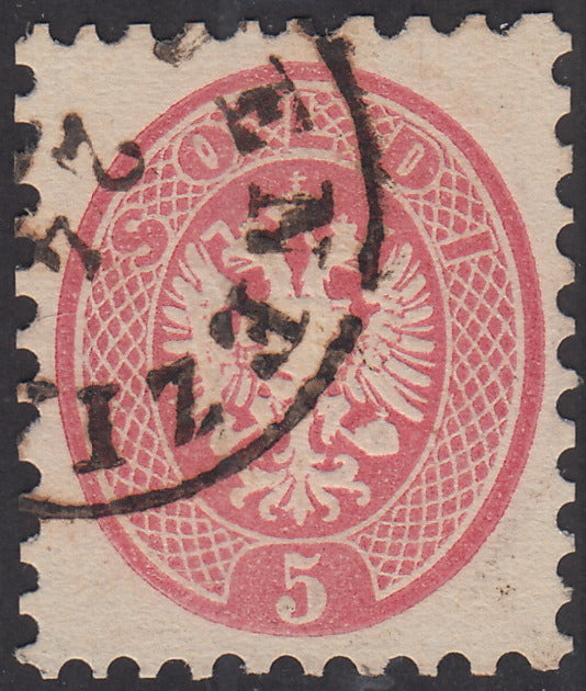LV131 - 1864 - V emissione s. 5 rosa dentellatura 9 1/2 usato VENEZIA (43)
