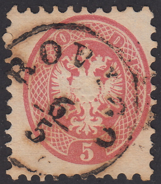 LV132 - 1864 - V emissione s. 5 rosa dentellatura 9 1/2 usato ROVIGO (43)