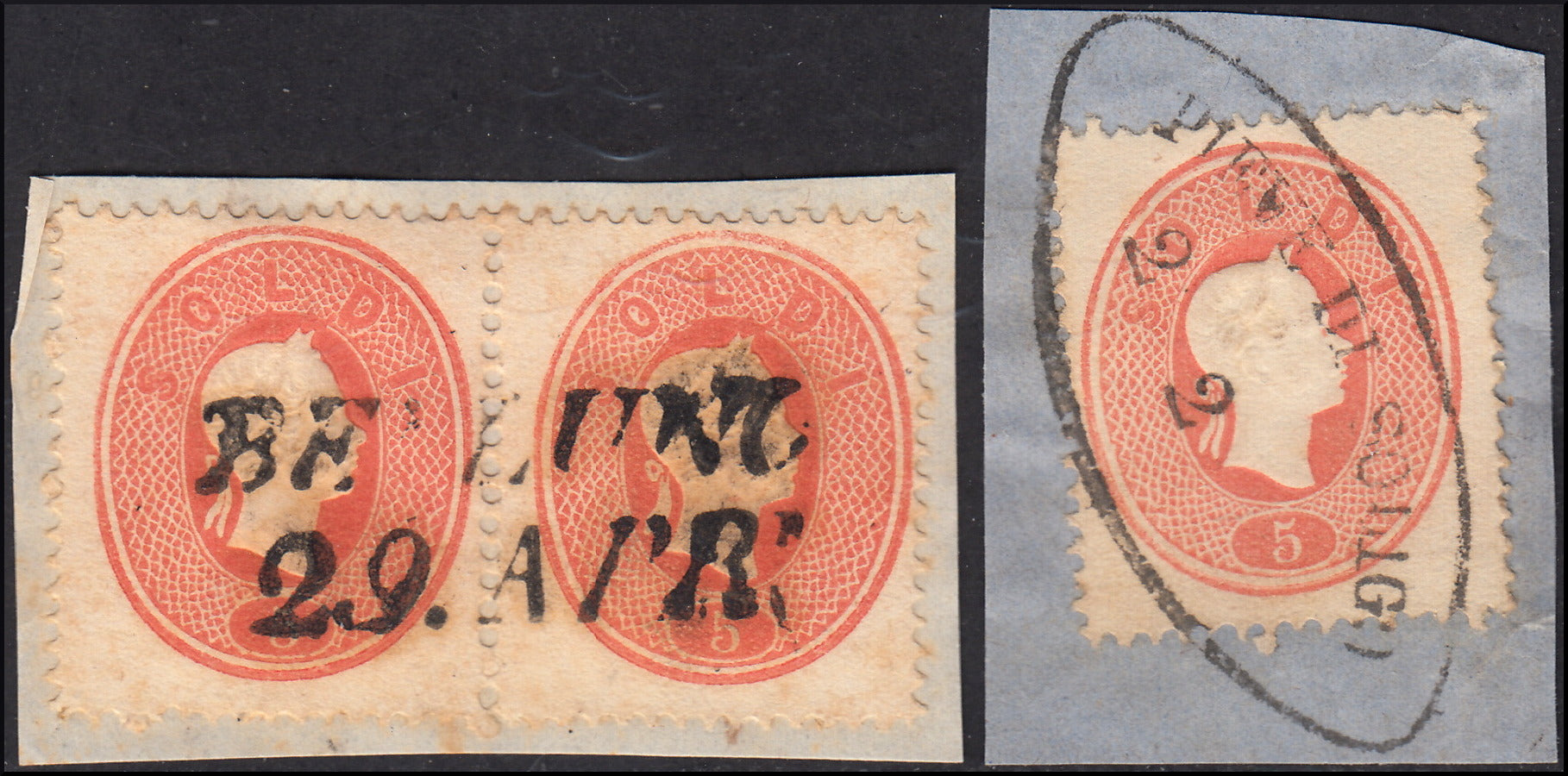 1858 - Franqueo adeudado para periódicos, 4 kr. Rojo opaco usado en restos de periódico (4)