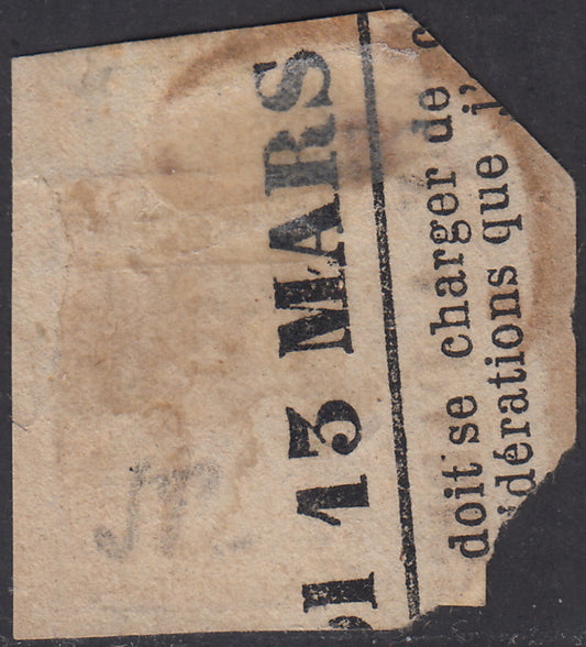 1858 - Segnatasse per giornali, 4 kr. Rosso smorto usato su frammento di giornale (4)
