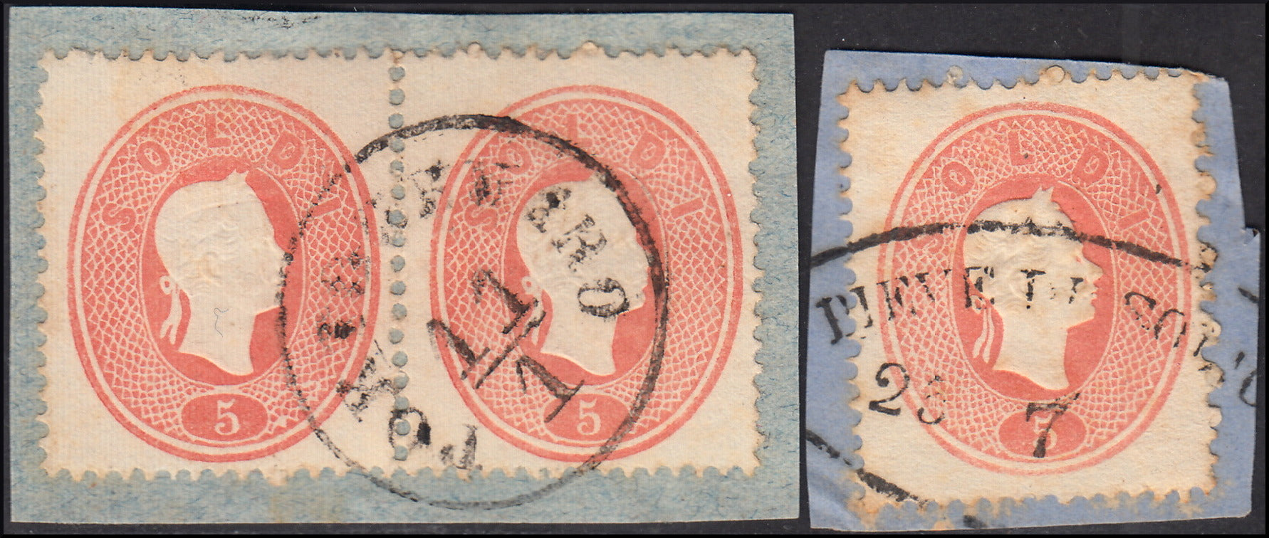 1858 - Franqueo adeudado para periódicos, 4 kr. Rojo opaco usado en restos de periódico (4)