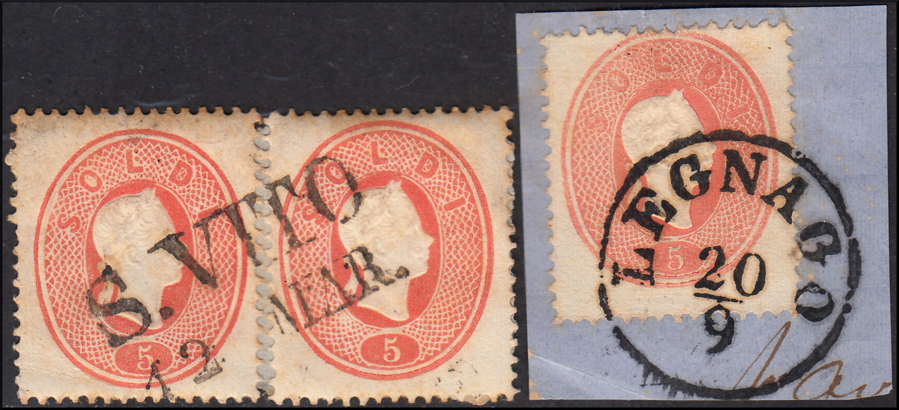 1858 - Franqueo adeudado para periódicos, 4 kr. Rojo opaco usado en restos de periódico (4)