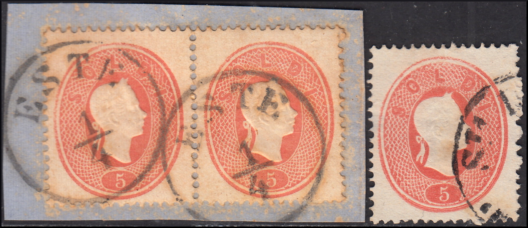 1858 - Franqueo adeudado para periódicos, 4 kr. Rojo opaco usado en restos de periódico (4)