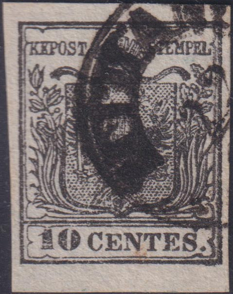 LV187 - 1850 - Lombardo Veneto I emissione carta a mano c. 10 nero intenso usato (2d)
