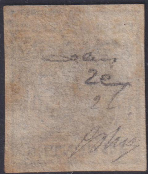 LV189 - 1850 - Lombardo Veneto I emissione carta a mano c. 10 nero carbone usato (2e)