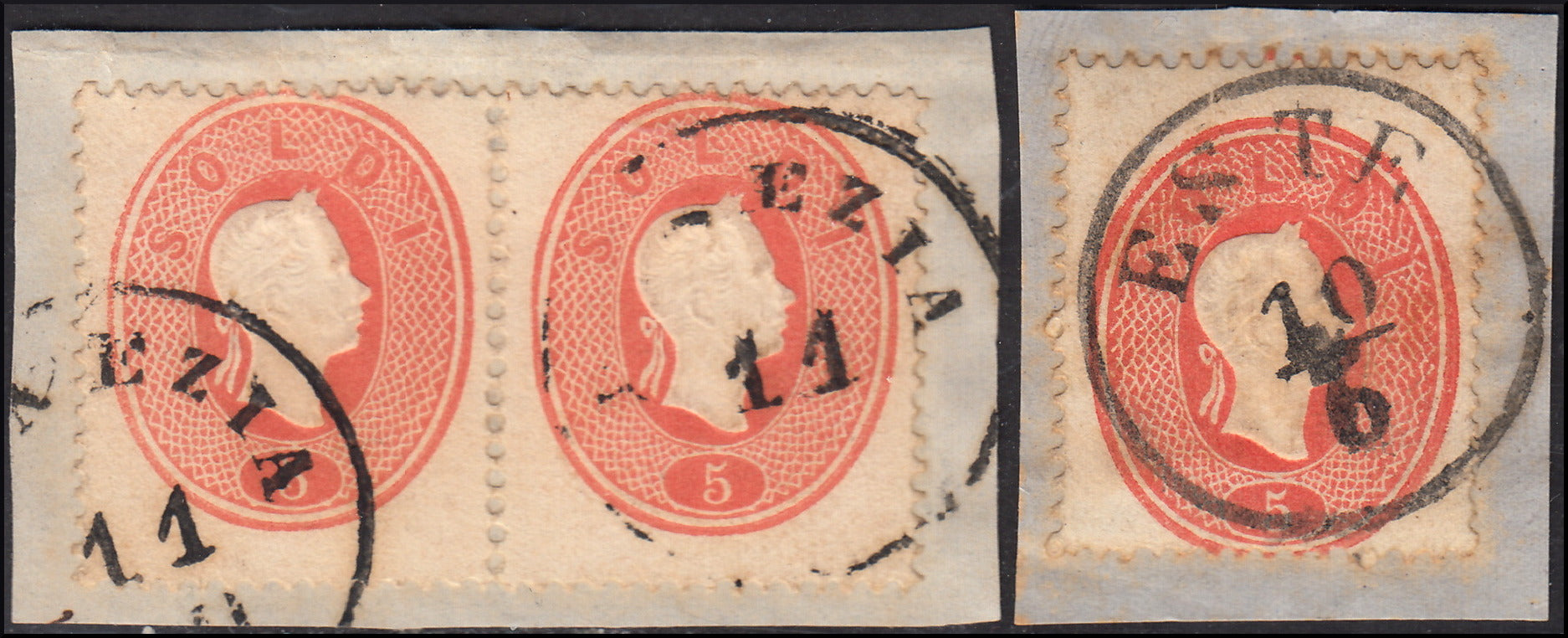 1858 - Franqueo adeudado para periódicos, 4 kr. Rojo opaco usado en restos de periódico (4)