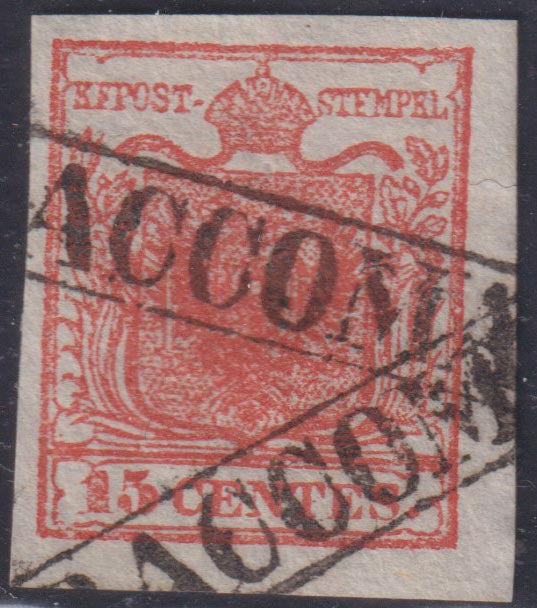 1858 - Franqueo adeudado para periódicos, 4 kr. Rojo opaco usado en restos de periódico (4)