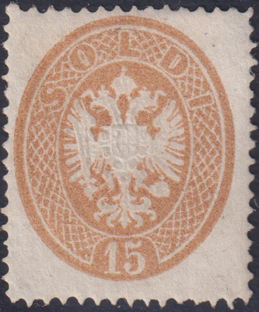 LV241 - 1863 - Lombardo Veneto, IV emissione s.15 bruno, nuovo con gomma originale (40).