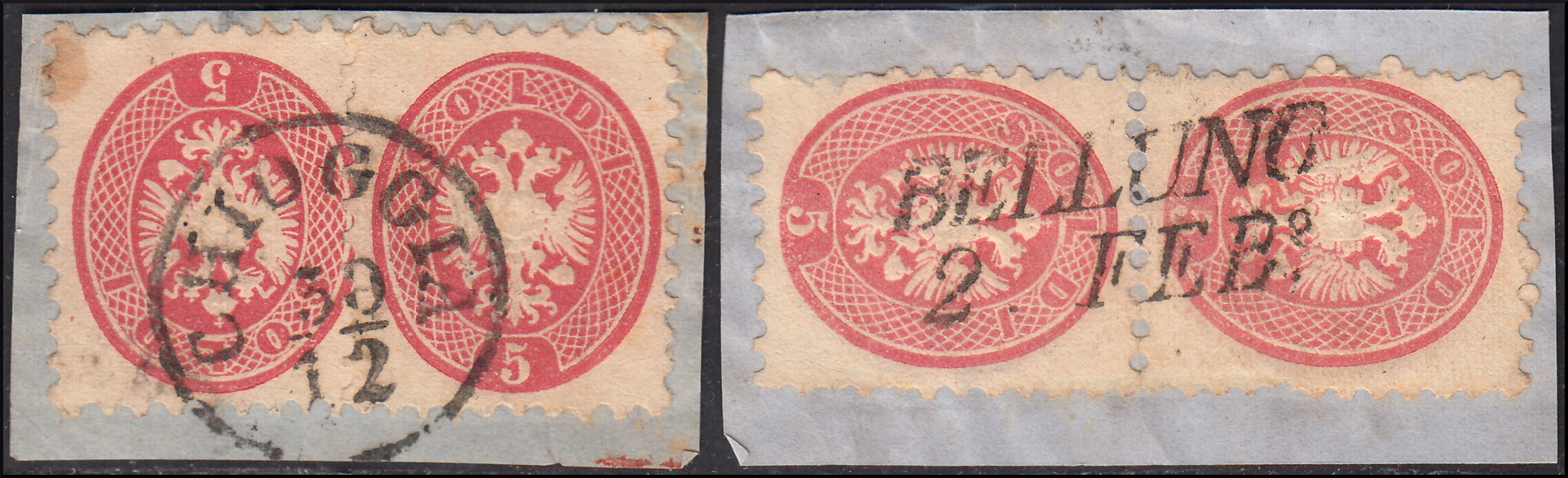 1858 - Franqueo adeudado para periódicos, 4 kr. Rojo opaco usado en restos de periódico (4)