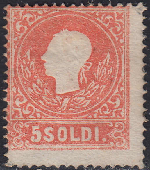 LV313 - 1859 - Lombardo Veneto, II emissione II tipo s. 5 rosso nuovo con gomma originale (30)