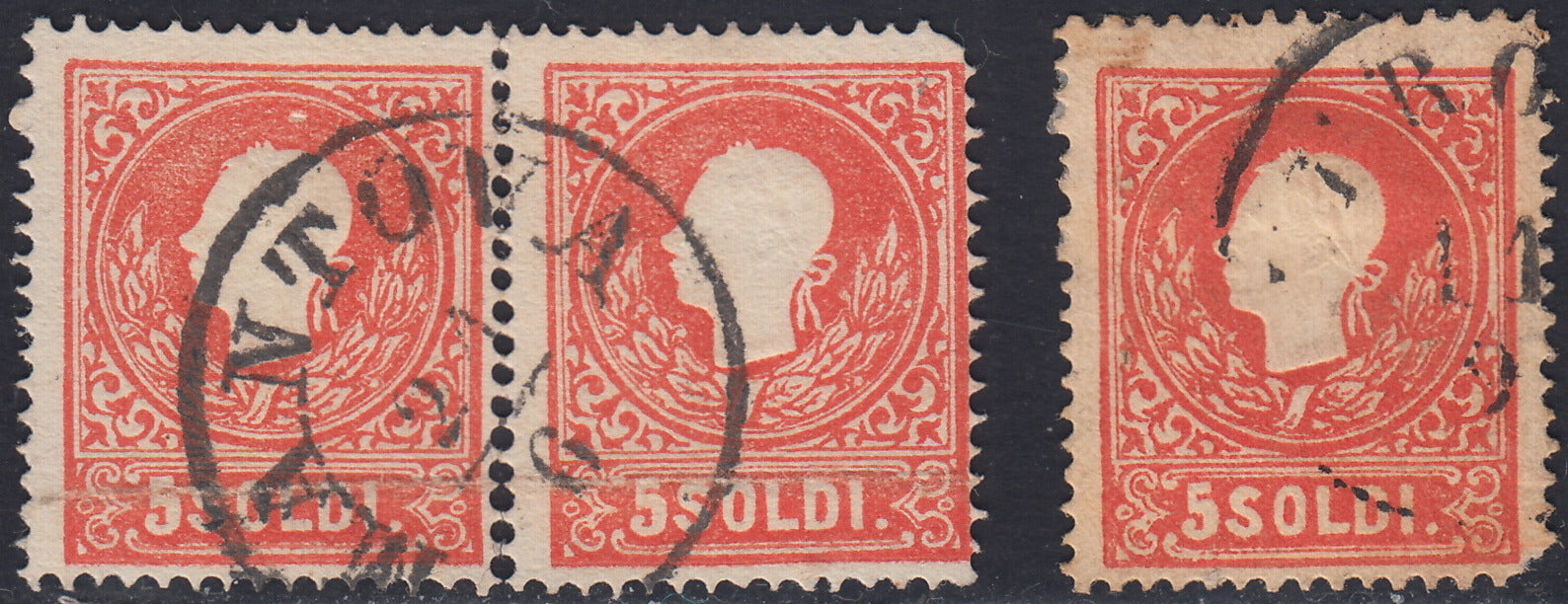 I issue, c. 5 ocher yellow with reversed counterprint, used (13)