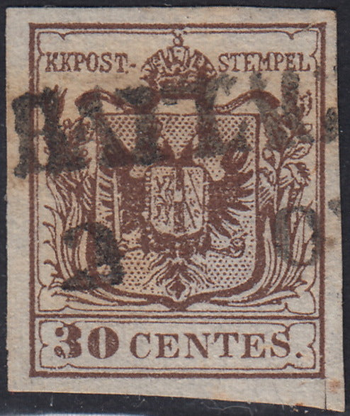 LV354 - 1850 - I emissione c. 30 bruno I tipo usato BATTAGLIA (7)